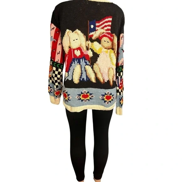 The Eagle’s Eye Colorful Patchwork Vintage 90s Hand Knit Cardigan - Picture 7 of 11